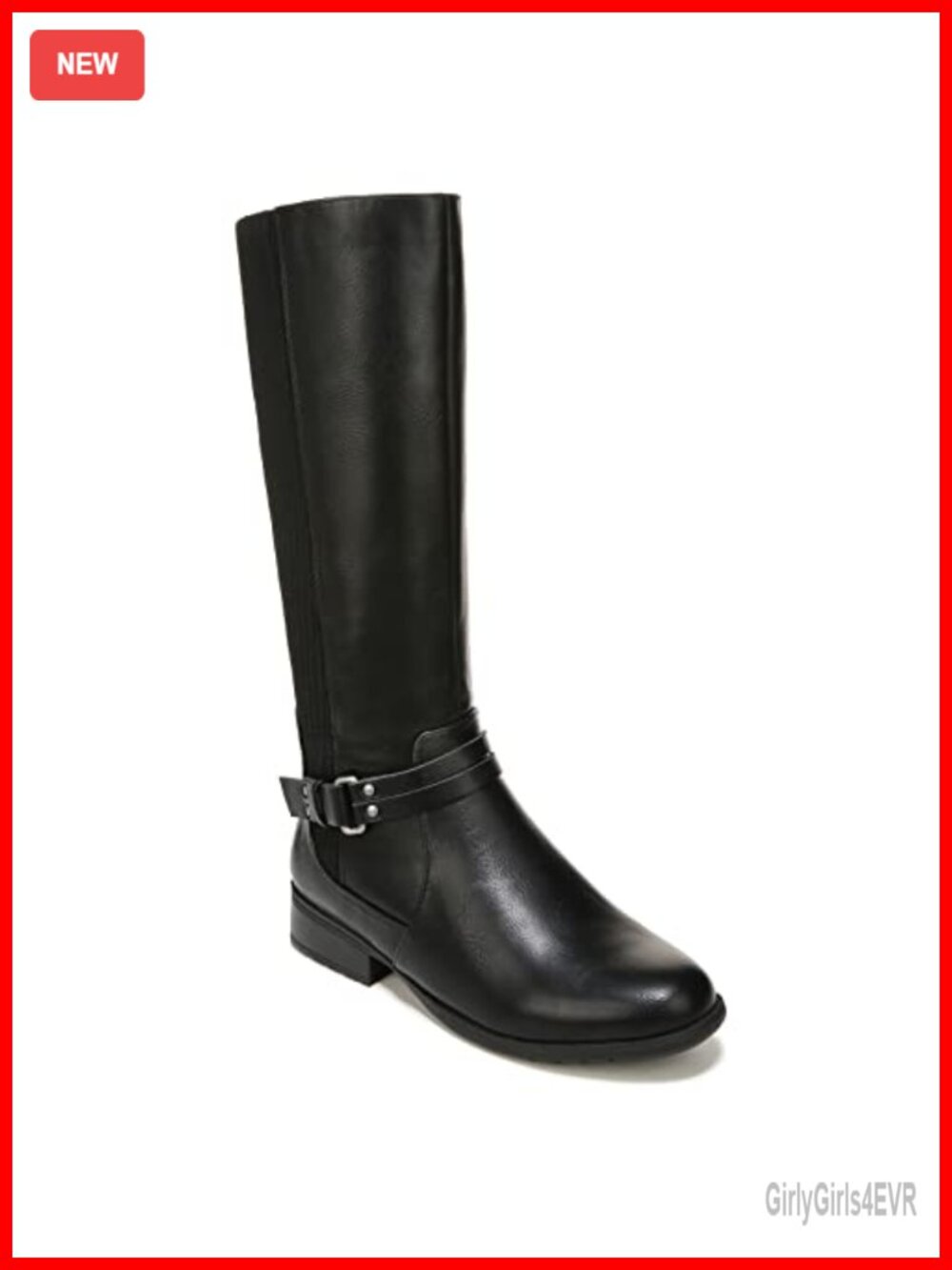 Womens Knee-High Faux Leather Boots Stretch Knit Back